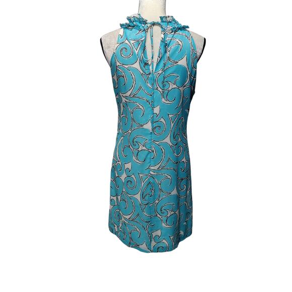 Milly of New York Women's Sz 6 Blue Cotton Halter Sheath Dress Ruffle Neck - Picture 10 of 10